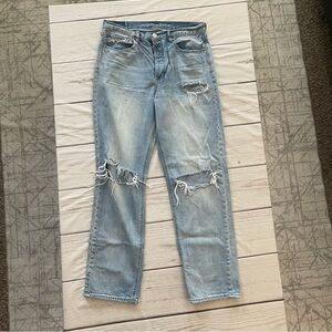 American Eagle Outfitters 90’s Boy Jeans Light Blue Distressed Jeans